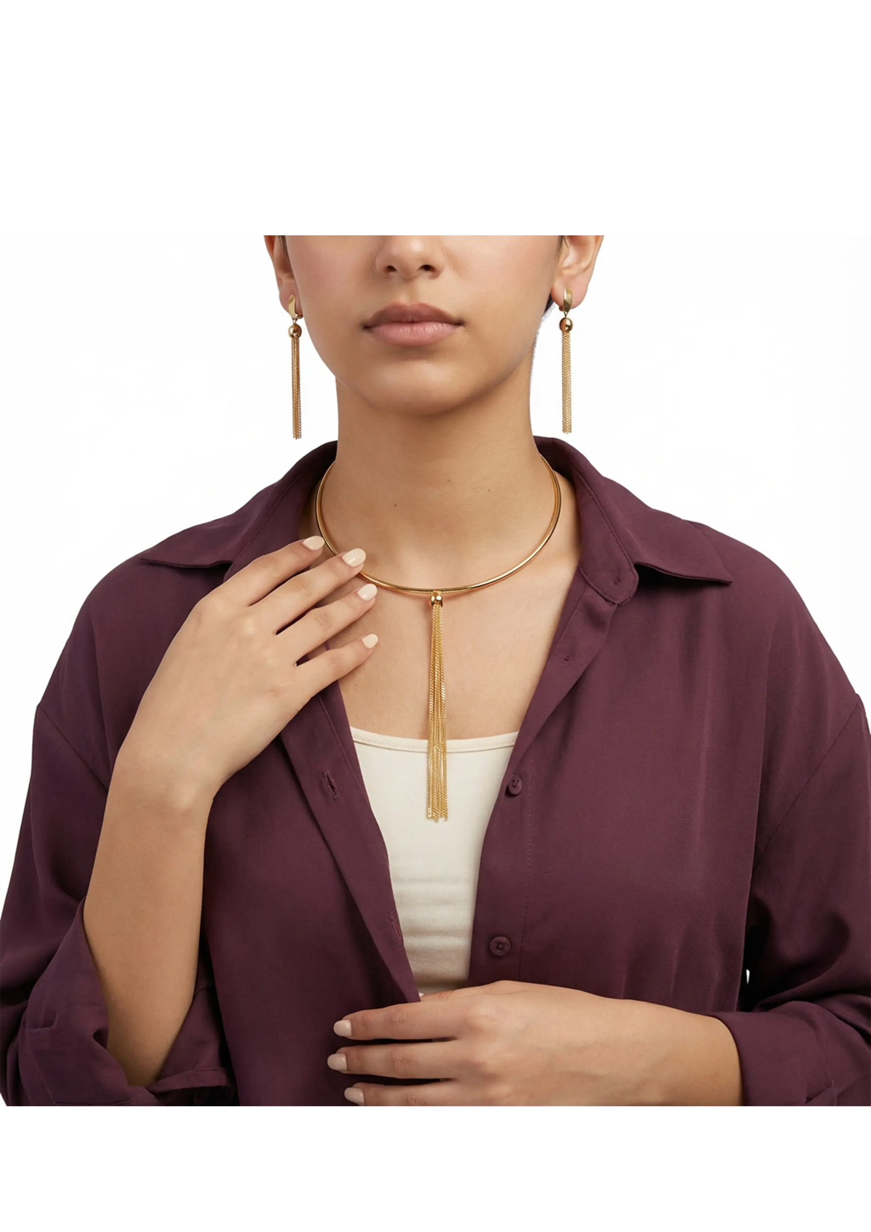 نصف طقم الثريا عيار 18 بسلسلة متدلية - Ghamieh