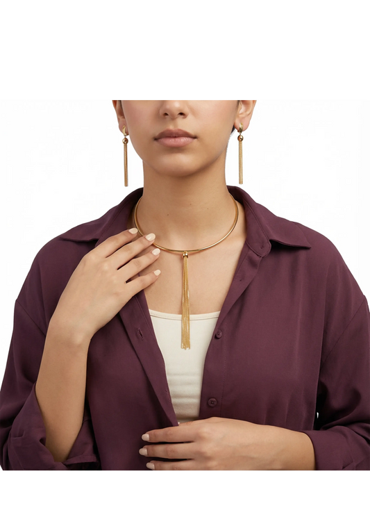 نصف طقم الثريا عيار 18 بسلسلة متدلية - Ghamieh