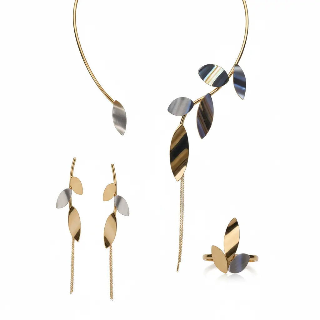 نصف طقم وعد الطبيعة عيار 18 بأوراق متدلية - Ghamieh