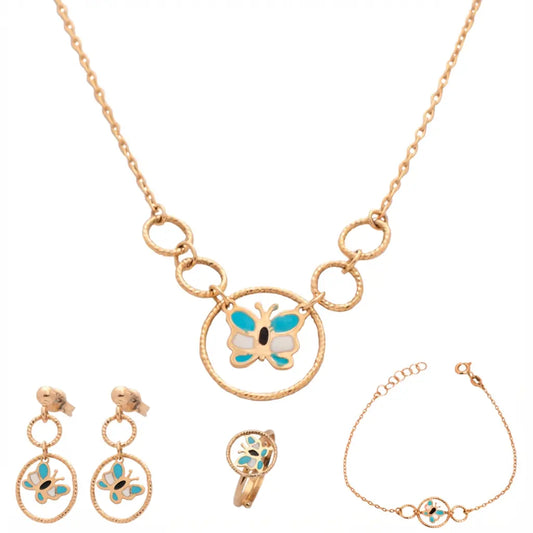 طقم الفراشة الملونة ذهب أطفال عيار 18 - Ghamieh