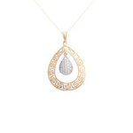 عقد ذهب عيار 18 بتعليقة قطرة مزدوجة مع قطرة داخلية مزينة بفصوص