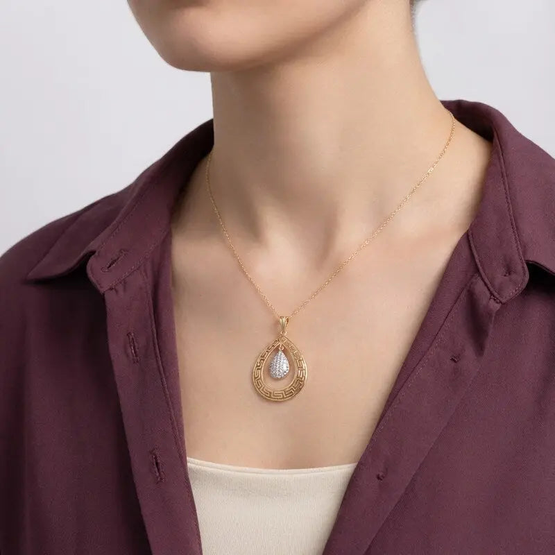 عقد ذهب عيار 18 بتصميم قطرة مزدوجة - Ghamieh