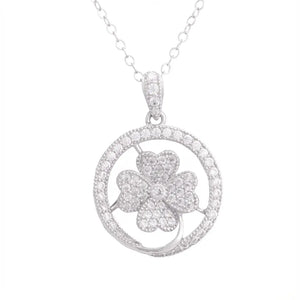 18K White Gold Pendant with Flower Inside Delicate Circle Design