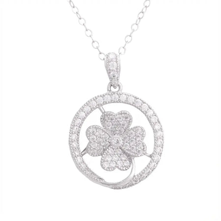 18K White Gold Pendant with Flower Inside Delicate Circle Design