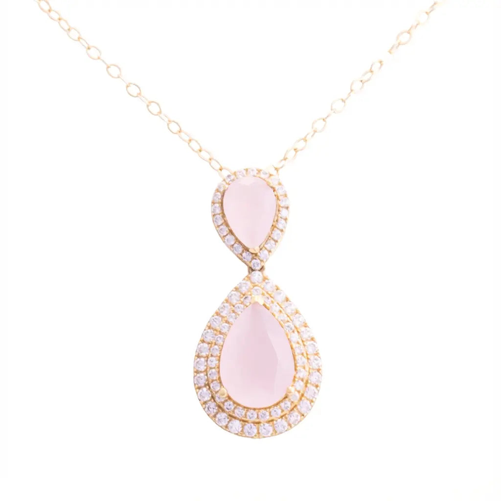 عقد ذهب عيار 18 بتعليقة قطرتين مزينة بفصوص لامعة