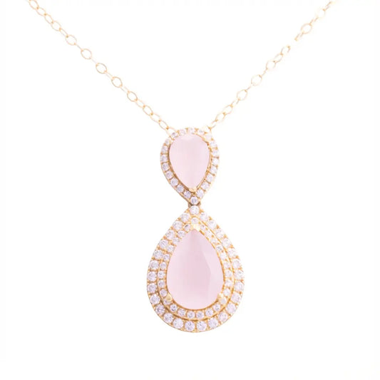 عقد ذهب عيار 18 بتعليقة قطرتين مزينة بفصوص لامعة