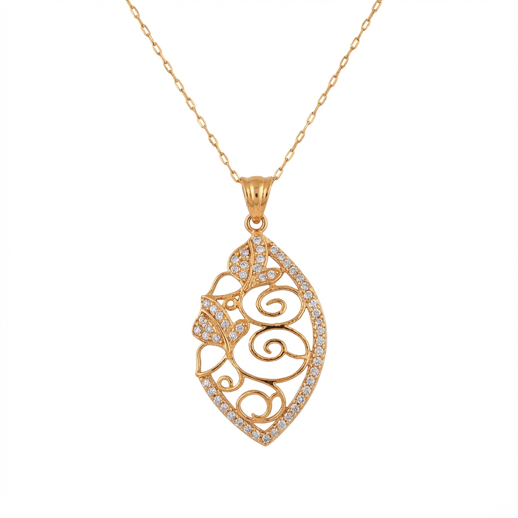 تعليقة بيل وي ذهب عيار 21 بإطار بيضاوي مرصع - Ghamieh