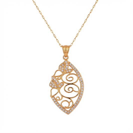 تعليقة بيل وي ذهب عيار 21 بإطار بيضاوي مرصع - Ghamieh