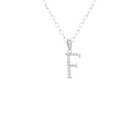 18K White Gold Pendant with Letter F Paved Design