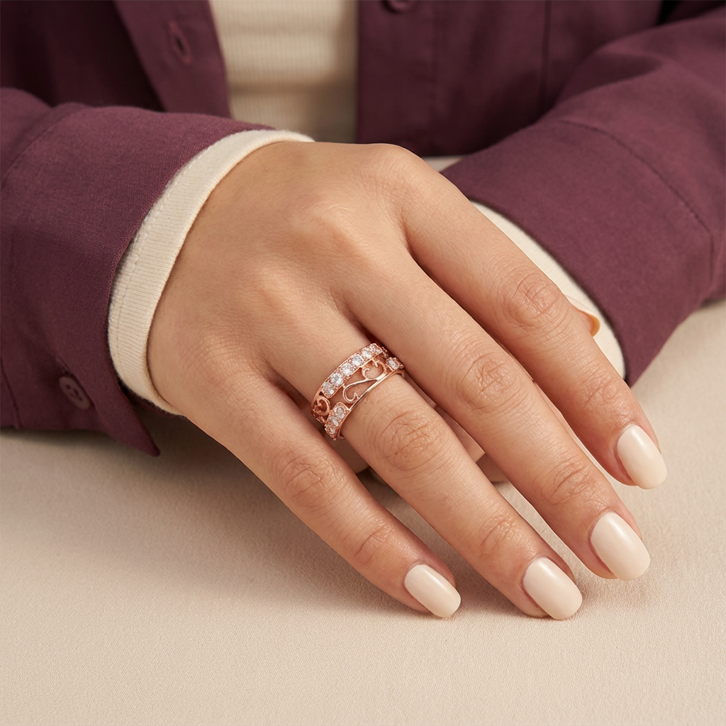 خاتم بريثيوسو من الذهب عيار 18 مزين بفصوص لامعة، تصميم أنيق وعصري من غاميه.