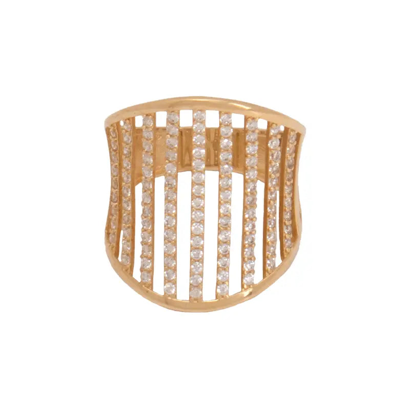 خاتم ذهب عيار 18 بفصوص لامعة بأشكال مستقيمة - Ghamieh