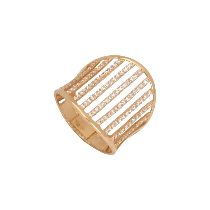 خاتم ذهب عيار 18 بفصوص لامعة بأشكال مستقيمة - Ghamieh
