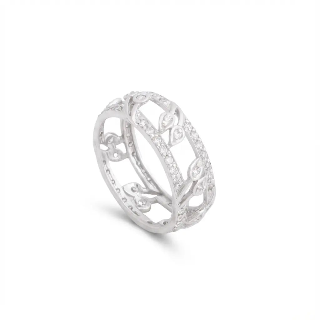 خاتم ذهب عيار 18 بتصميم زخرفي مفتوح مزين بفصوص لامعة