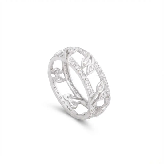 خاتم ذهب عيار 18 بتصميم زخرفي مفتوح مزين بفصوص لامعة