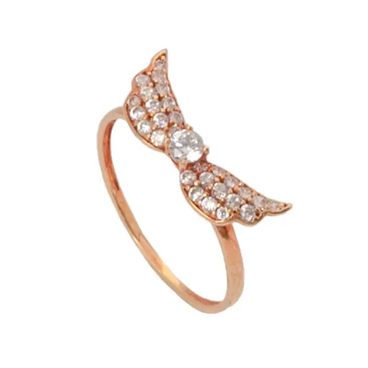 خاتم بابيلون ذهب عيار 18 بجناحين مرصعين - Ghamieh