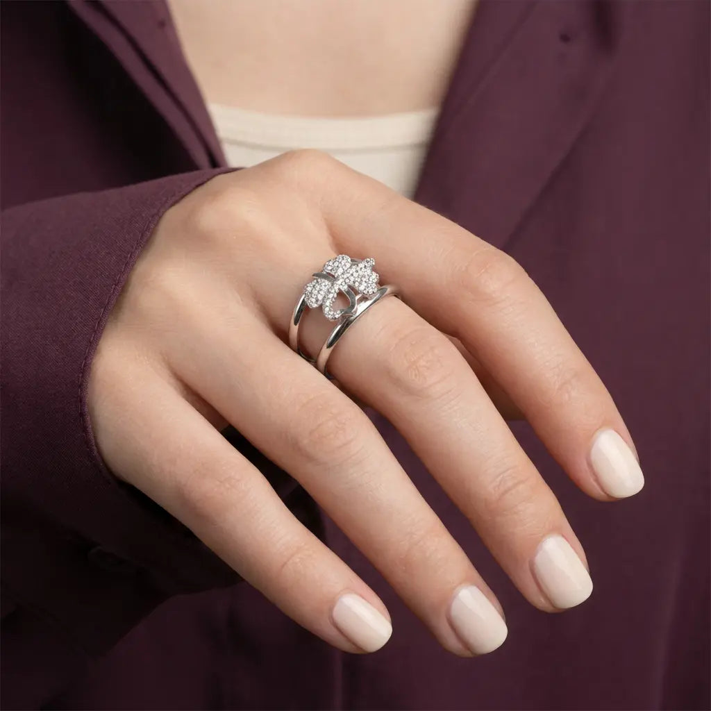 خاتم بلويت ذهب عيار 18 مزدوج - Ghamieh