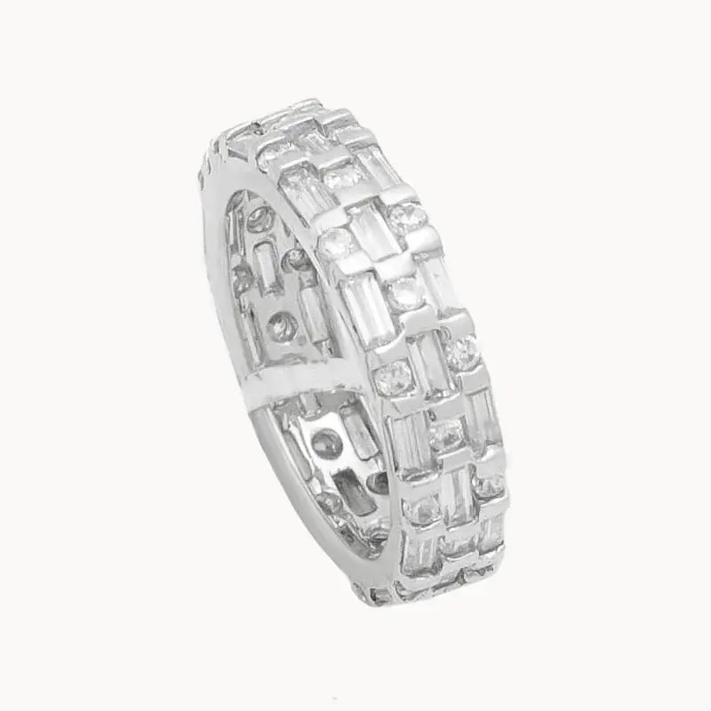 خاتم ارجين ذهب عيار 18 بفصوص لامعة - Ghamieh