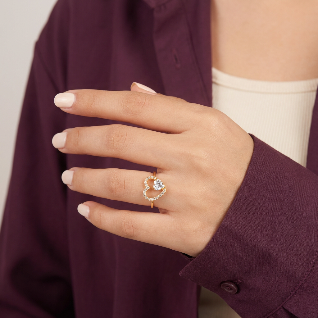 خاتم القلوب البسيطة عيار 18 - Ghamieh