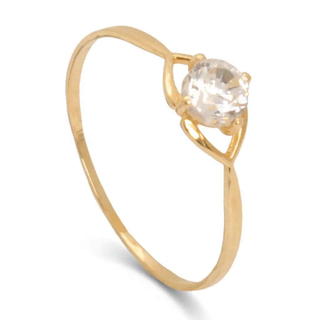 خاتم ذهب عيار 18 بفص لامع صغير - Ghamieh