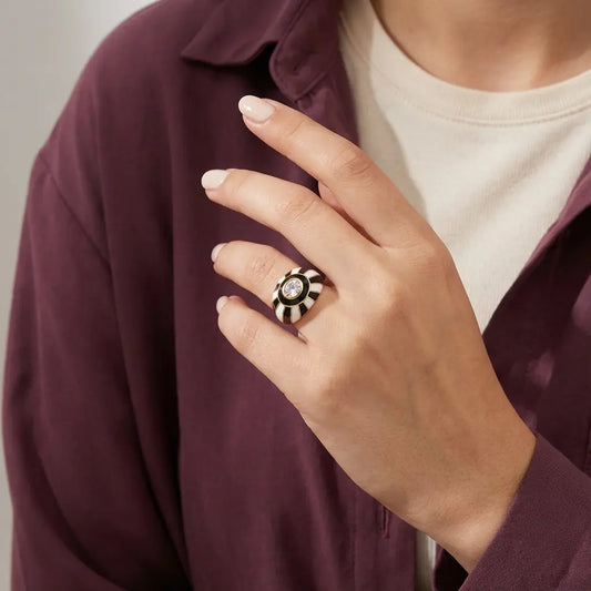 خاتم عيار 18 بخطوط متباينة ملونة - Ghamieh