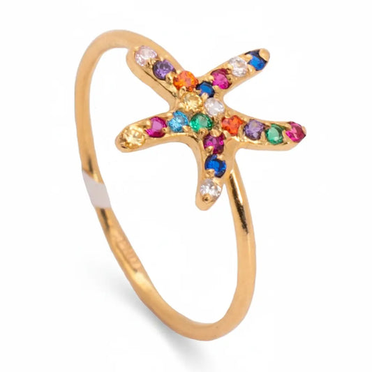 خاتم ذهب عيار 18 بتصميم نجمة ملونة - Ghamieh