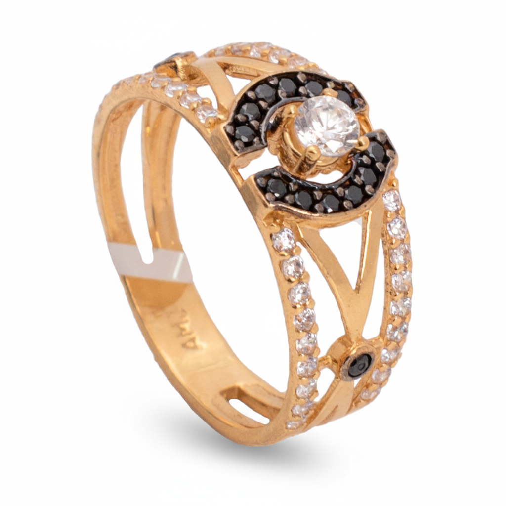 خاتم ذهب عيار 18 مرصع بحجر داكن بيضاوي بتصميم أنيق من غاميه Online.