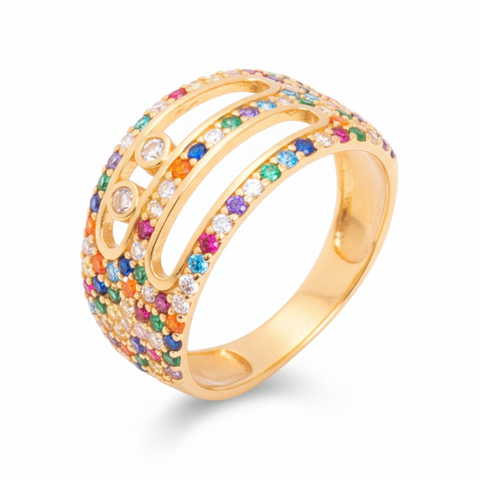 خاتم ذهب فرحة العيد عيار 18 بحلقات ملونة - Ghamieh