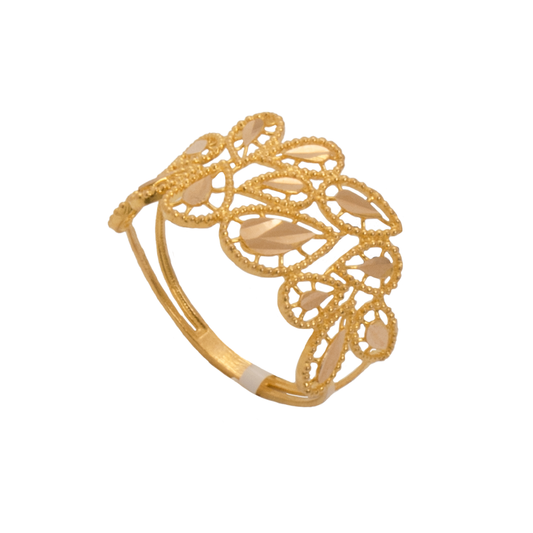 خاتم ذهب عيار 21 بتصميم دمعة ملونة - Ghamieh