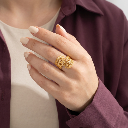 خاتم ذهب عيار 21 بتصميم ورقة شجر - Ghamieh