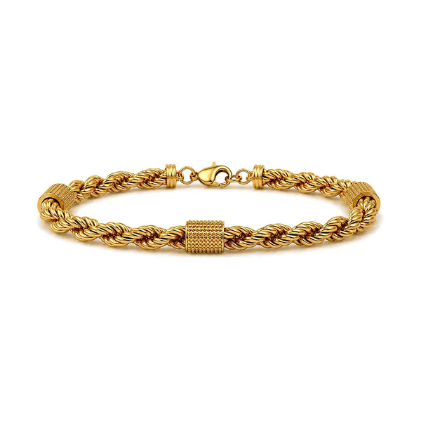 18K Gold Chain Bracelet with Braided Secure Clasp Design