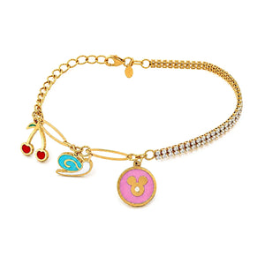 18K Gold Chain Bracelet with Assorted Design In Colorful