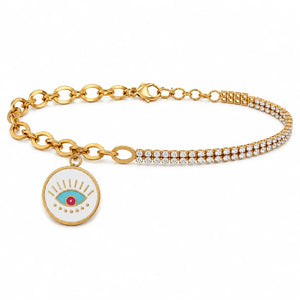 18K Chain Bracelet with Evil Eye Design