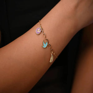 18K Chain Bracelet with Delicate Painted Shapes Design
