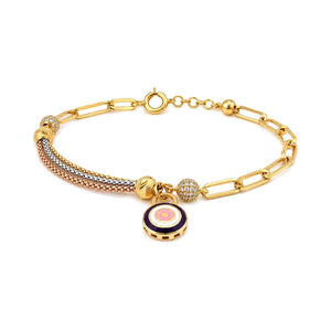 18K Gold Chain Bracelet with Colorful Pendant Design