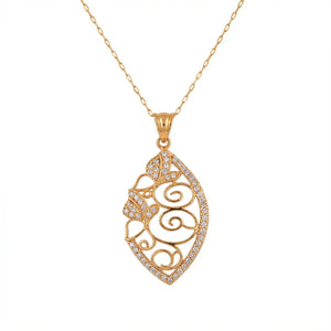 21K Gold Pendant with Belle Vie Paved Oval Frame Design