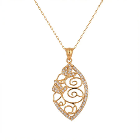 21K Gold Pendant with Belle Vie Paved Oval Frame Design