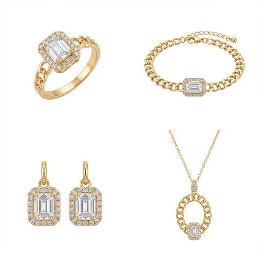 18K Gold Half Set with Jarat Al Qamar Modern Design