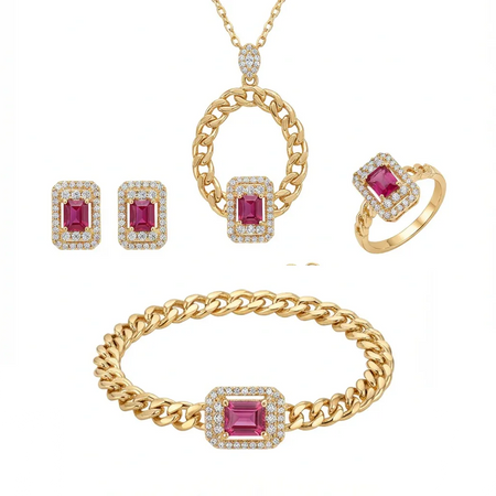 18K Gold Half Set with Charming Stone Luxurious Design