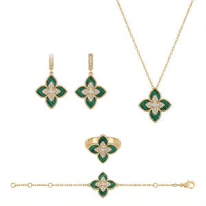 18K Gold Set with Green Leaf Design