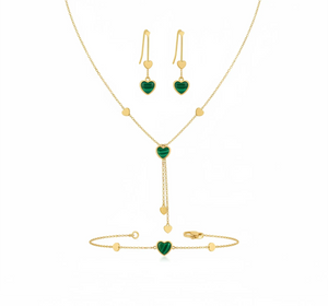 18K Gold Half Set with Madrasat El Hob Stones Design In Green
