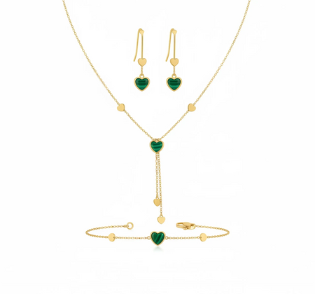 18K Gold Half Set with Madrasat El Hob Stones Design In Green