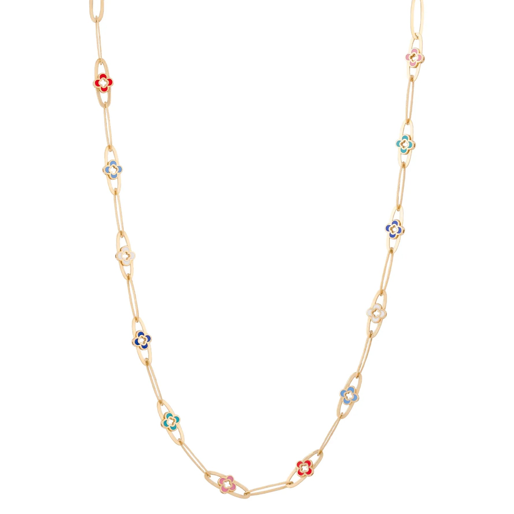18K Gold Pendant with Neighbors Garden Flowers Design In Colorful