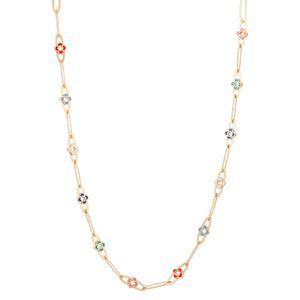 18K Gold Pendant with Neighbors Garden Flowers Design In Colorful