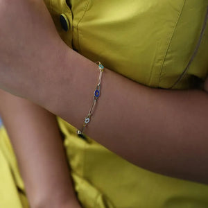 18K Chain Bracelet with Units Design In Blue