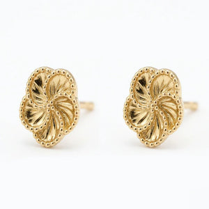 18K Gold Earrings with Engraved Flower Design