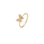 18K Gold Ring with Smiling Butterfly Shiny Stones Design