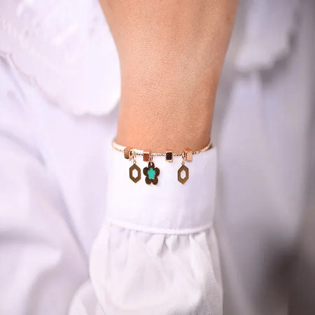 18K Gold Kids Bracelet with Flower Design In Colorful