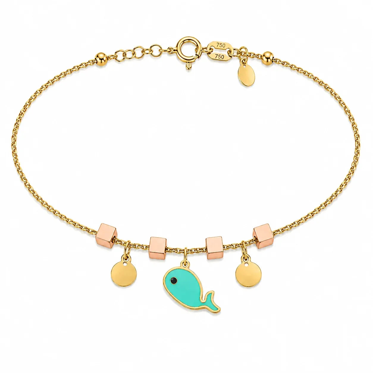 18K Gold Kids Bracelet with Dancing Dolphins Design