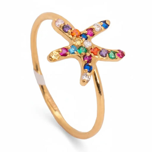 خاتم ذهب عيار 18 بتصميم نجمة ملونة - Ghamieh