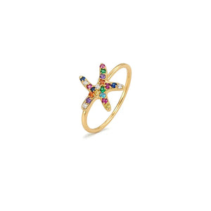 18K Gold Ring with Star Design In Colorful